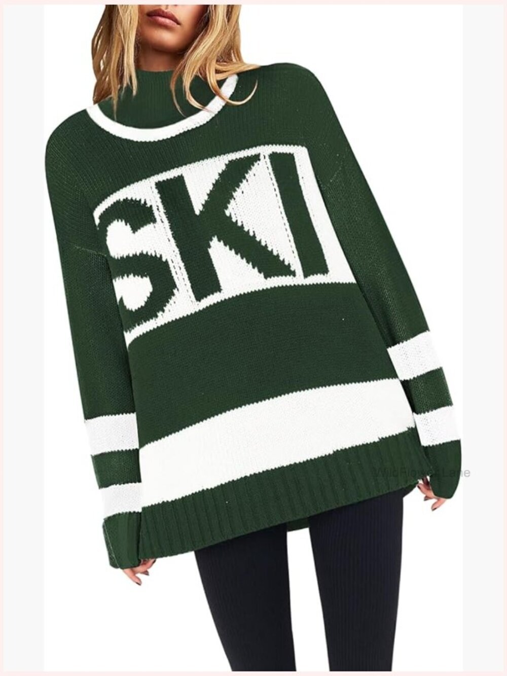 Oversized Color Block Ski Sweater Crewneck Long Sleeve Knit Pullover